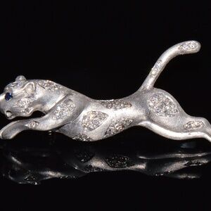 CERTIFIED NATURAL 0.66CTS VS G DIAMOND SAPPHIRE 14K SOLID GOLD PANTHER BROOCH